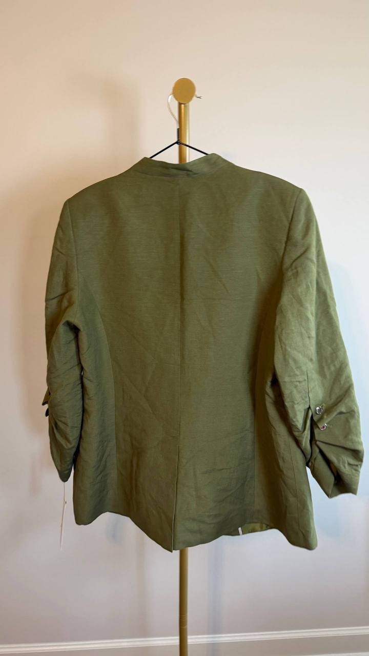 Calvin Klein Women’s Green Petite Linen-Blend 3/4-Sleeve One-Button Blazer Size