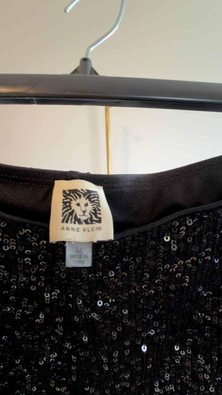 Anne Klein Sequin High‑Rise Wide‑Leg Pants Black XL NWOT $119