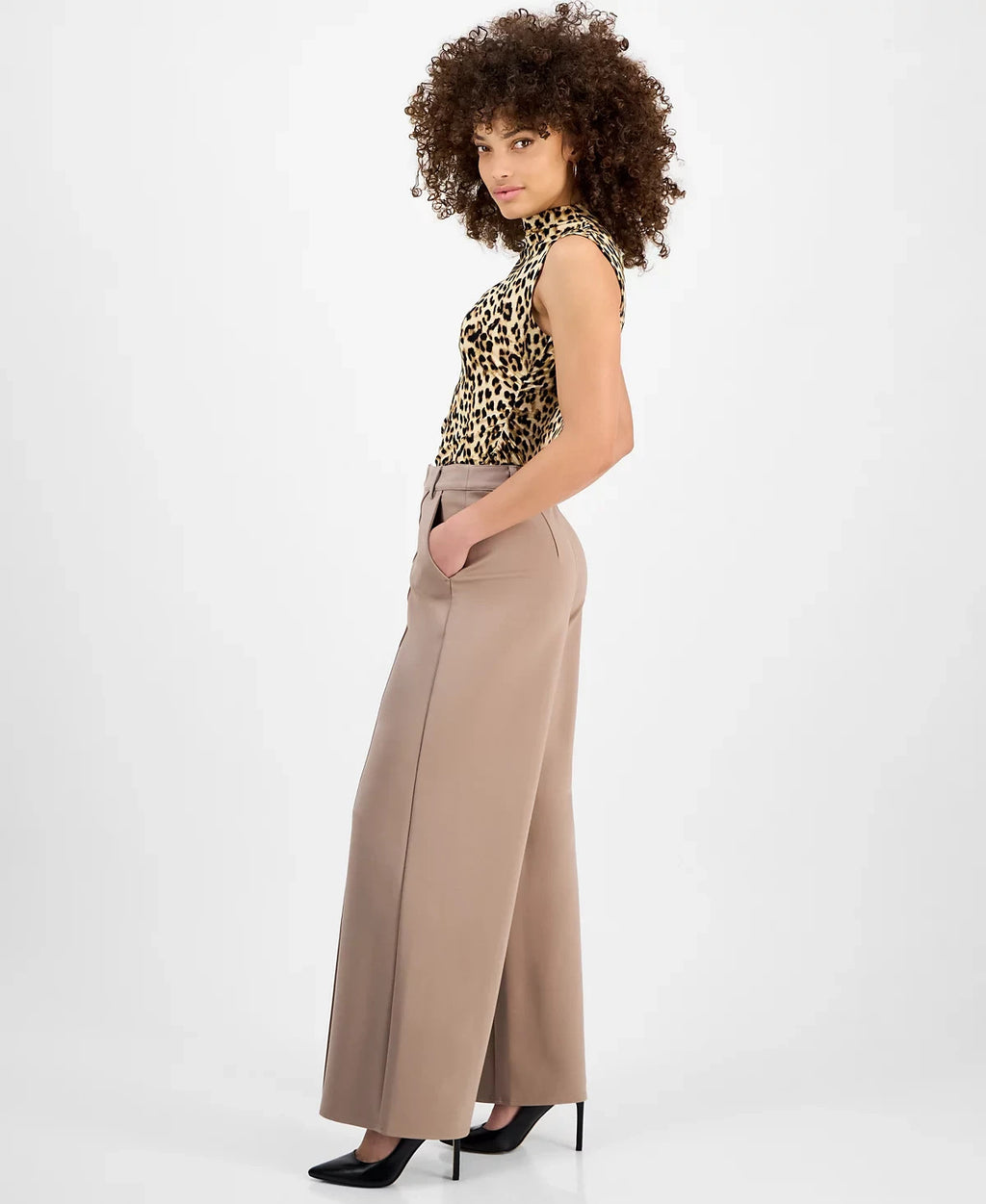 Bar III Petite Seamed Wide-Leg Ponté Pants Warm Ginger PM New With Tags