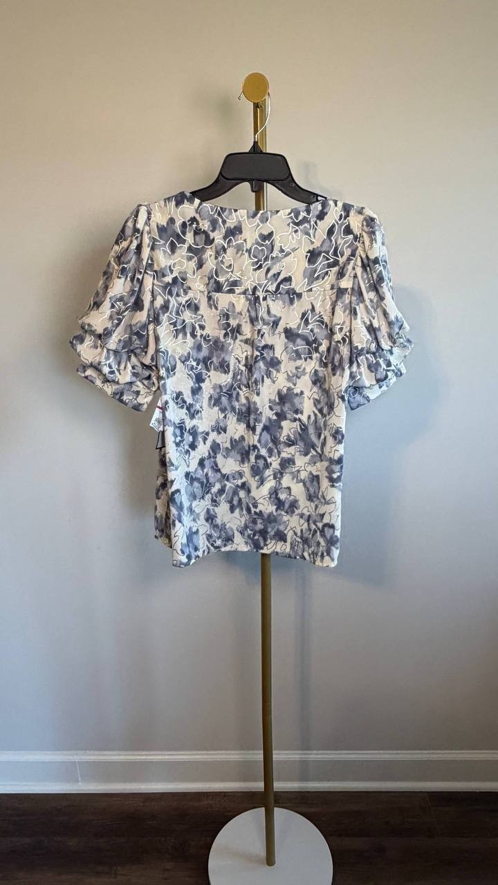 Sam & Jess Floral‑Print Bubble‑Sleeve Top Blue Floral XS NWT $59