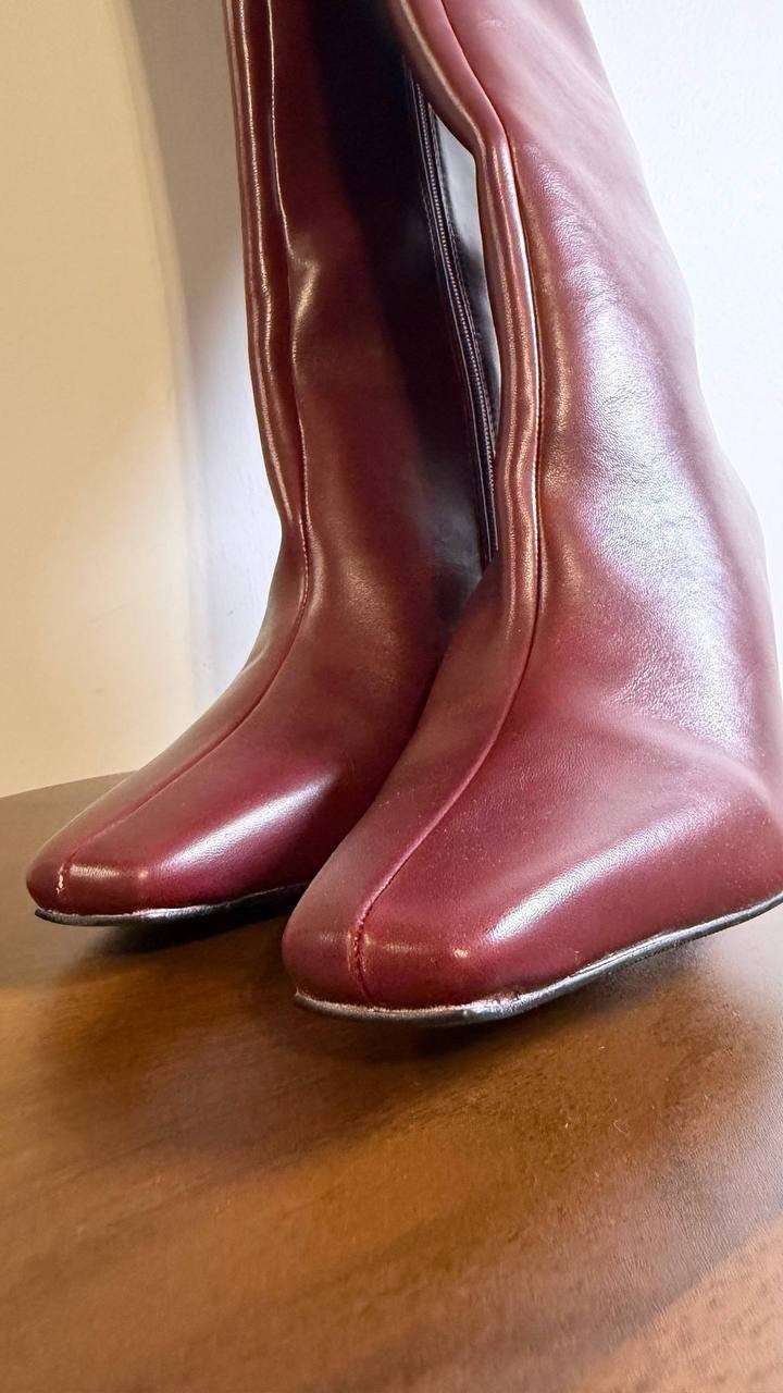 Madden Girl Voyage Boots 6 Bordeaux PU Knee‑High Square Toe Dress NIB msrp$99