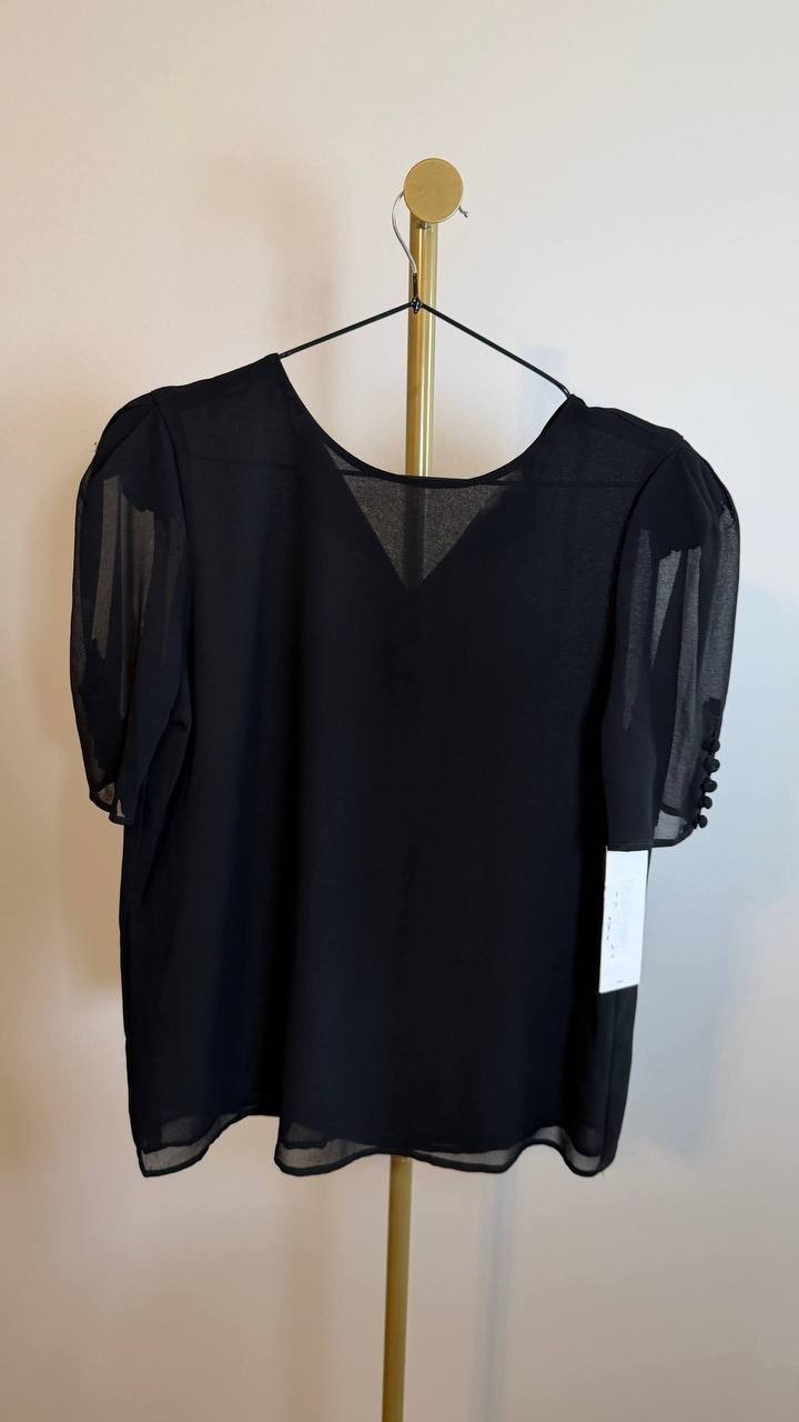 Calvin Klein Puff Sleeve Blouse Black Size S NWOT loop fastener missed,need wash