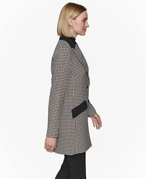 Karl Lagerfeld Paris Women’s Checkered One‑Button Blazer Black White 4 $199 NWT