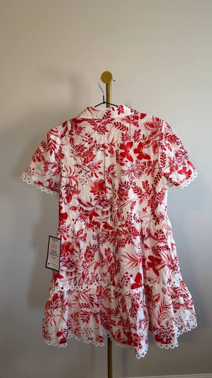 Eliza J Women’s Printed Button Front Cotton Dress Red White 10 $158 NWT