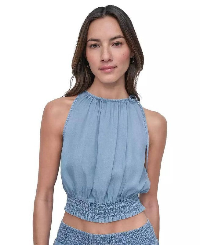 DKNY JEANS Smocked‑Waist Sleeveless Crop Top Size XL NWOT Modern Chic msrp$59