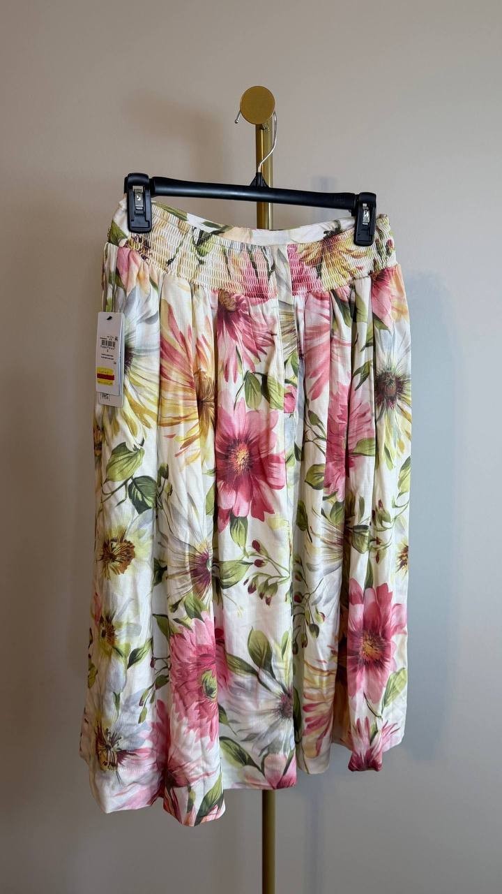 Guess Eco Elodie Floral Midi Skirt Daisies Print White Yellow Size S NWT $118