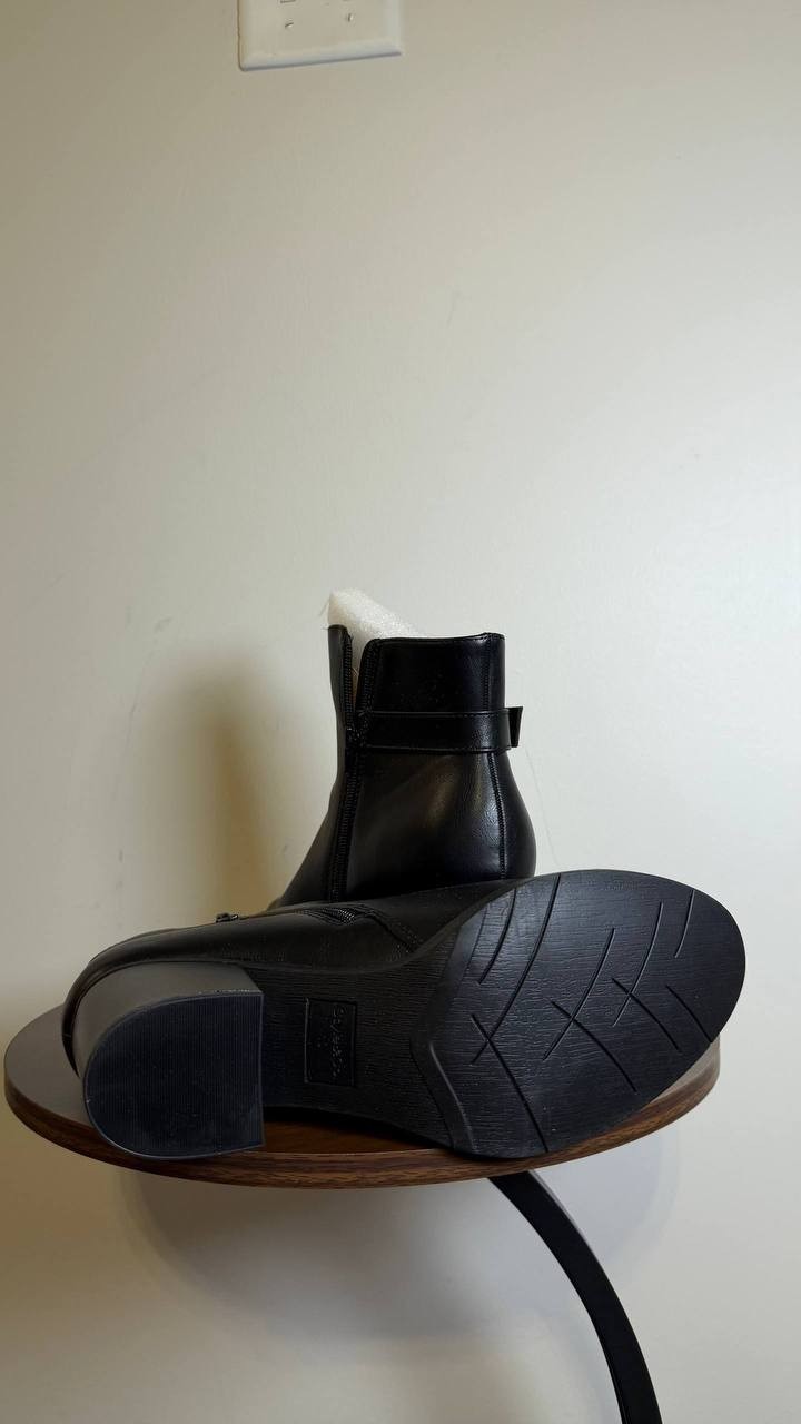 Style & Co Harlemm Booties 6.5 Black Belted Almond Toe Block Heel NWOB msrp$70