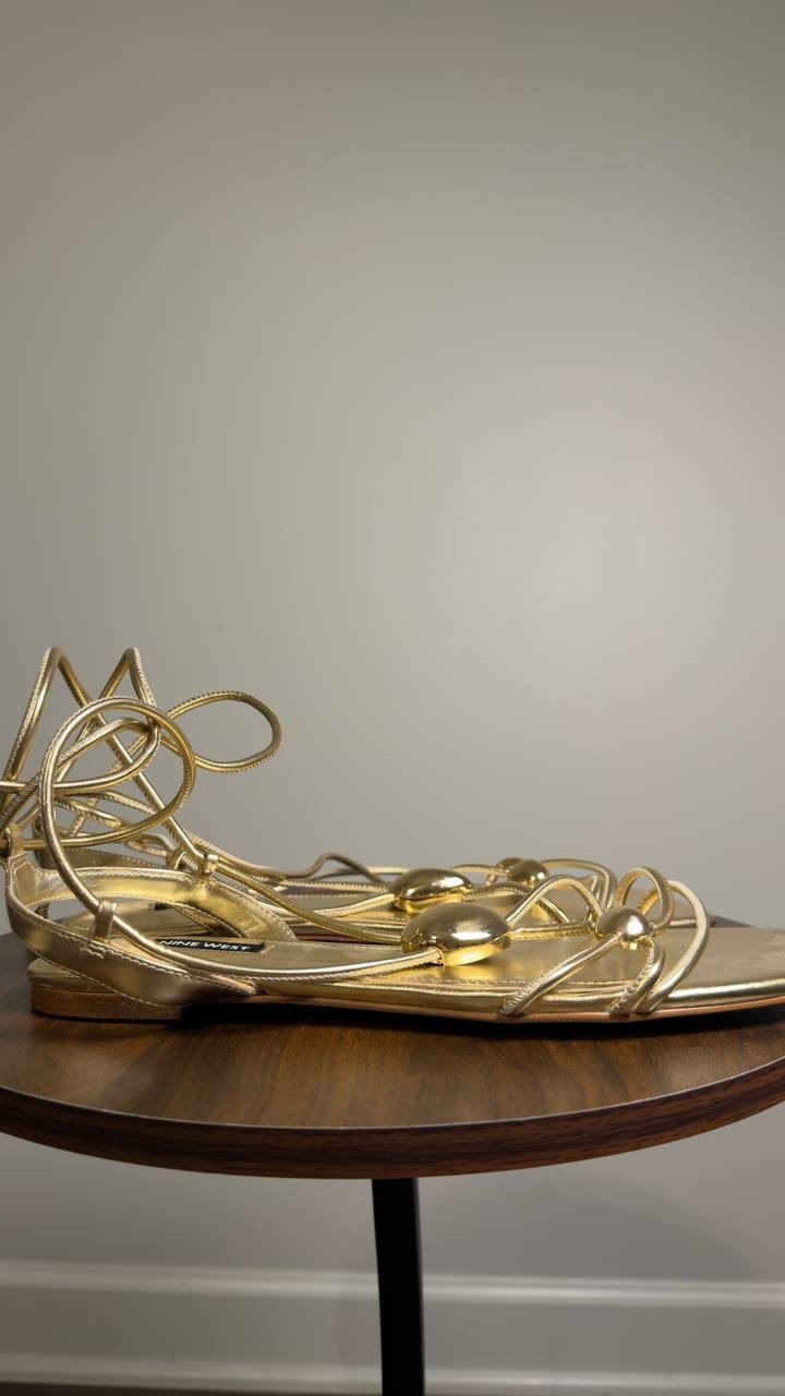 Nine  West  Niraa  Ankle  Wrap  Flat  Sandals  Gold  10  M  NWT  $85