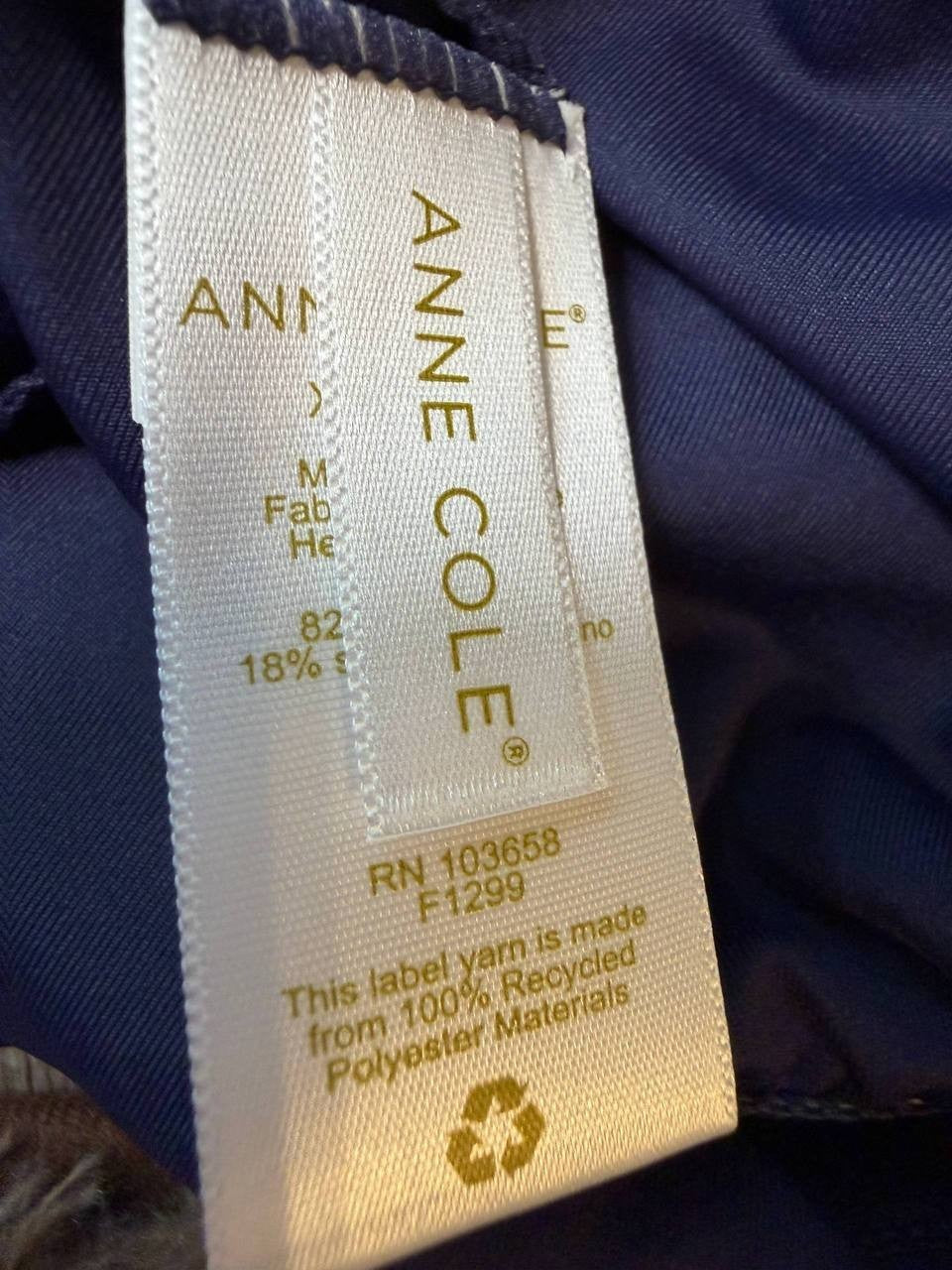 Anne Cole Convertible High Waist Shirred Swim Bottom Navy L NWT $56