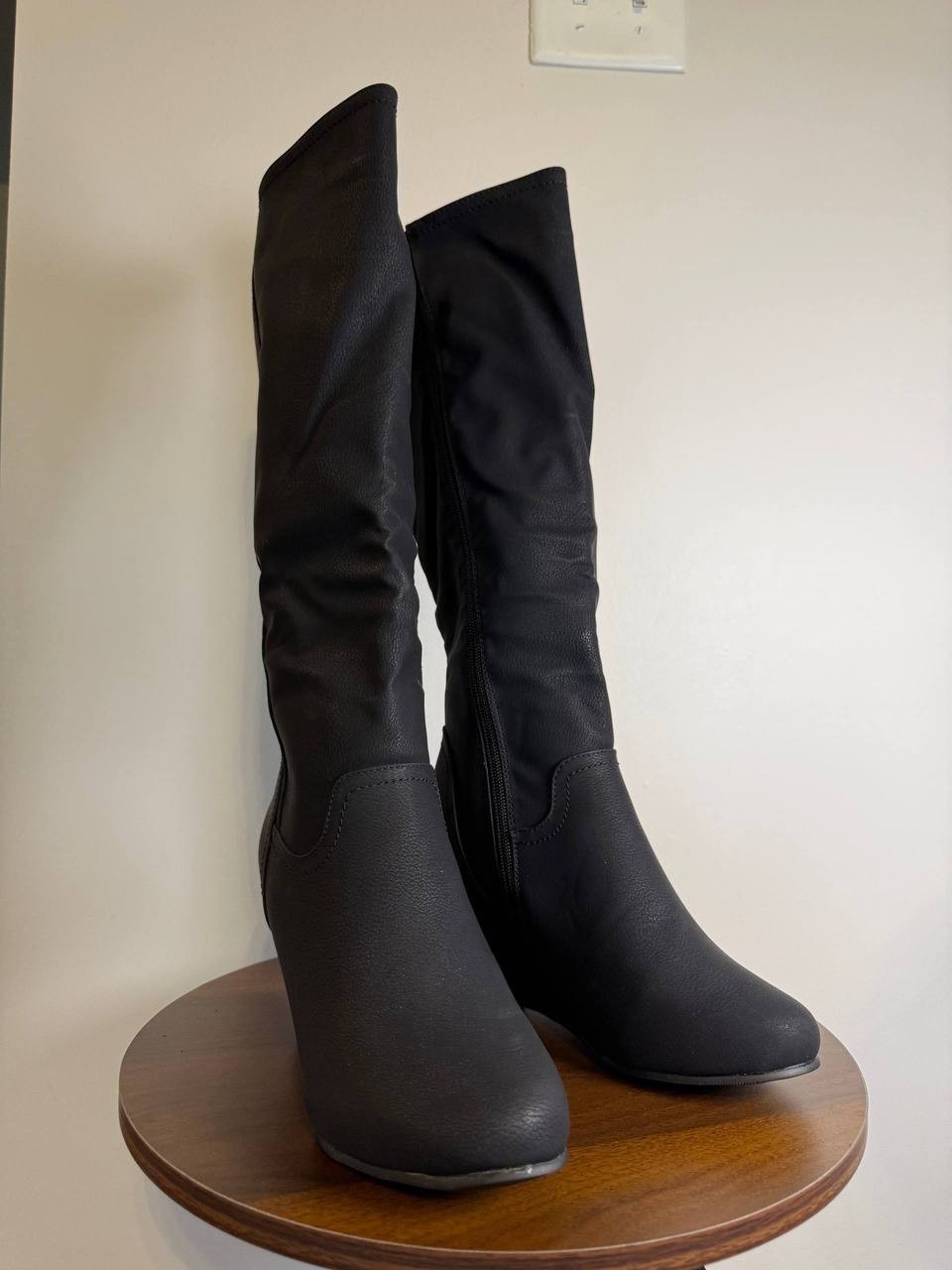 Journee Langly Wedge Knee‑High Boots – Size 8 – Faux Leather–New in Box(Damaged)