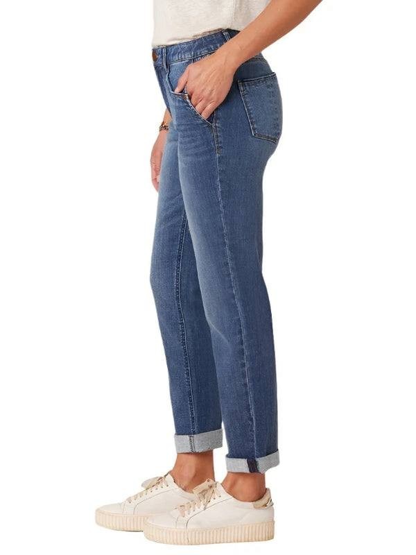 Democracy “Ab”solution Mid‑Rise Girlfriend Jeans Side Entry Blue 14 NWT $88