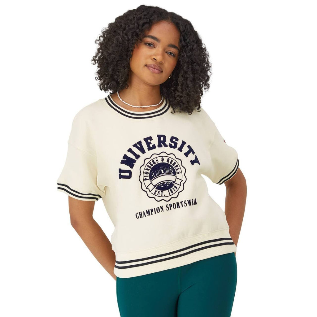 Champion Short‑Sleeve Fleece Pullover Sweatshirt M Natural NWT $55