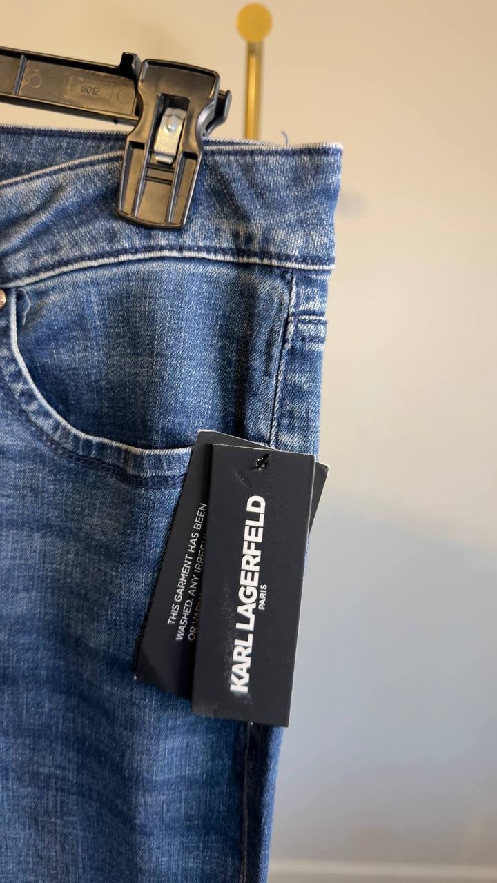 Karl Lagerfeld Patch Denim Straight‑Leg Jeans Denim Blue 12 NWT $139