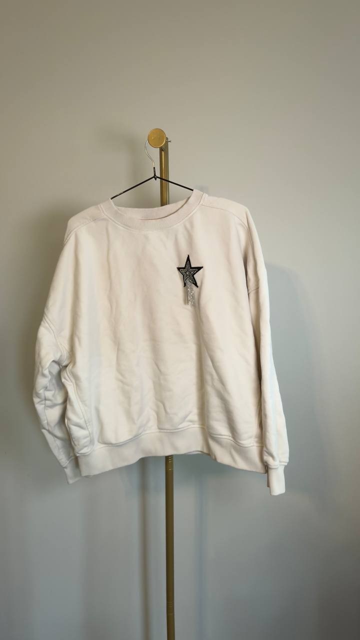 BOSS Star Logo Embroidered Cotton Sweatshirt Open White M Pre Owned $149