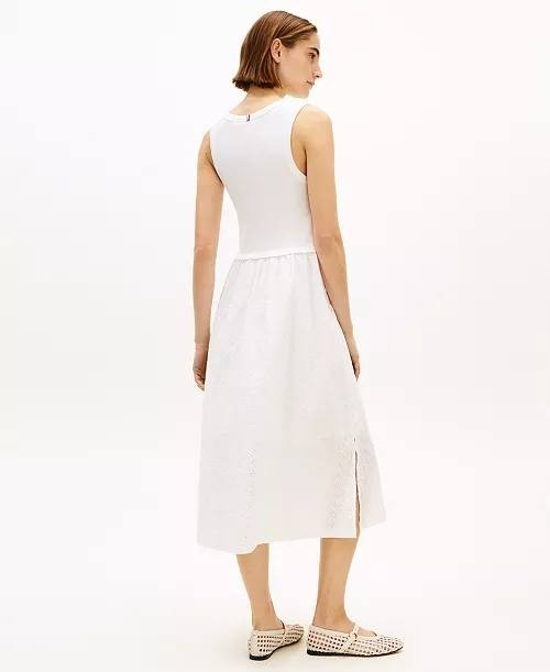 Tommy Hilfiger Mixed Media Broderie Sleeveless Dress White M NWT $99.50