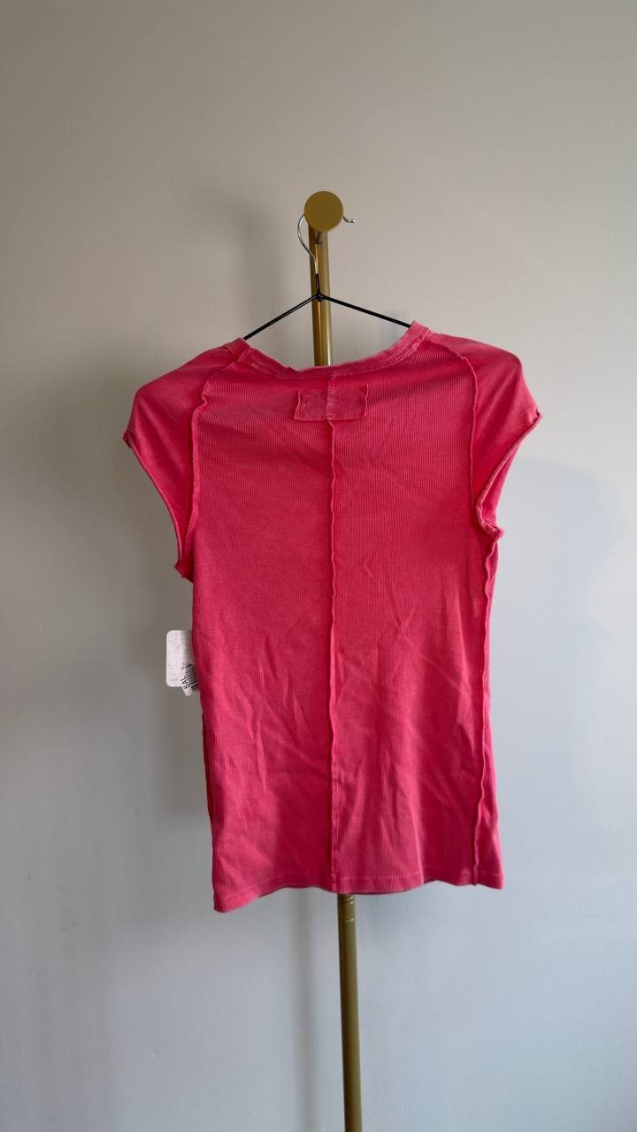 We The Free Ribbed Sleeveless Texture Tee Hibiscus  M NWT $38
