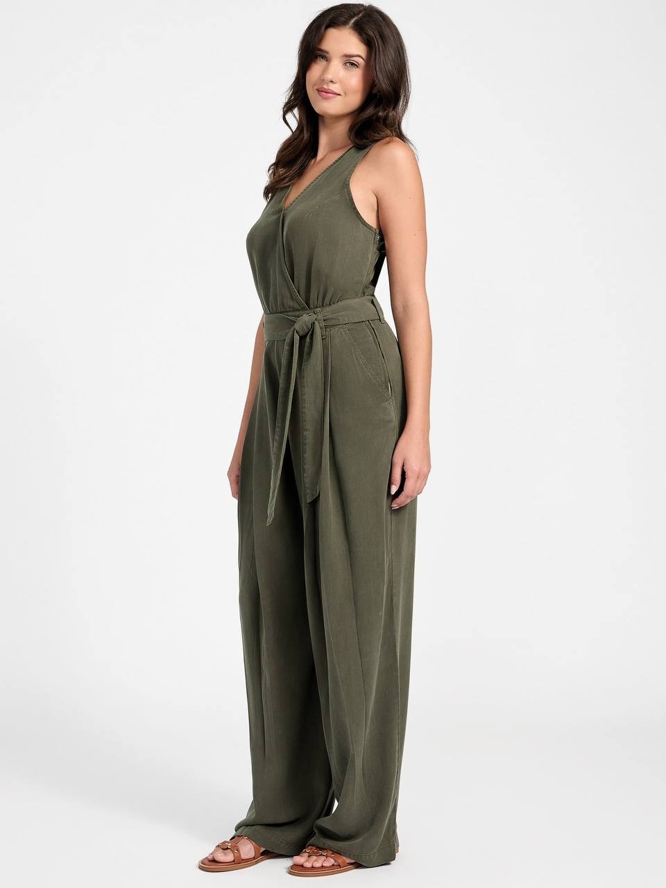 Guess Eco Madelyn Sleeveless Belted Jumpsuit Green XL NWT Chic msrp$178