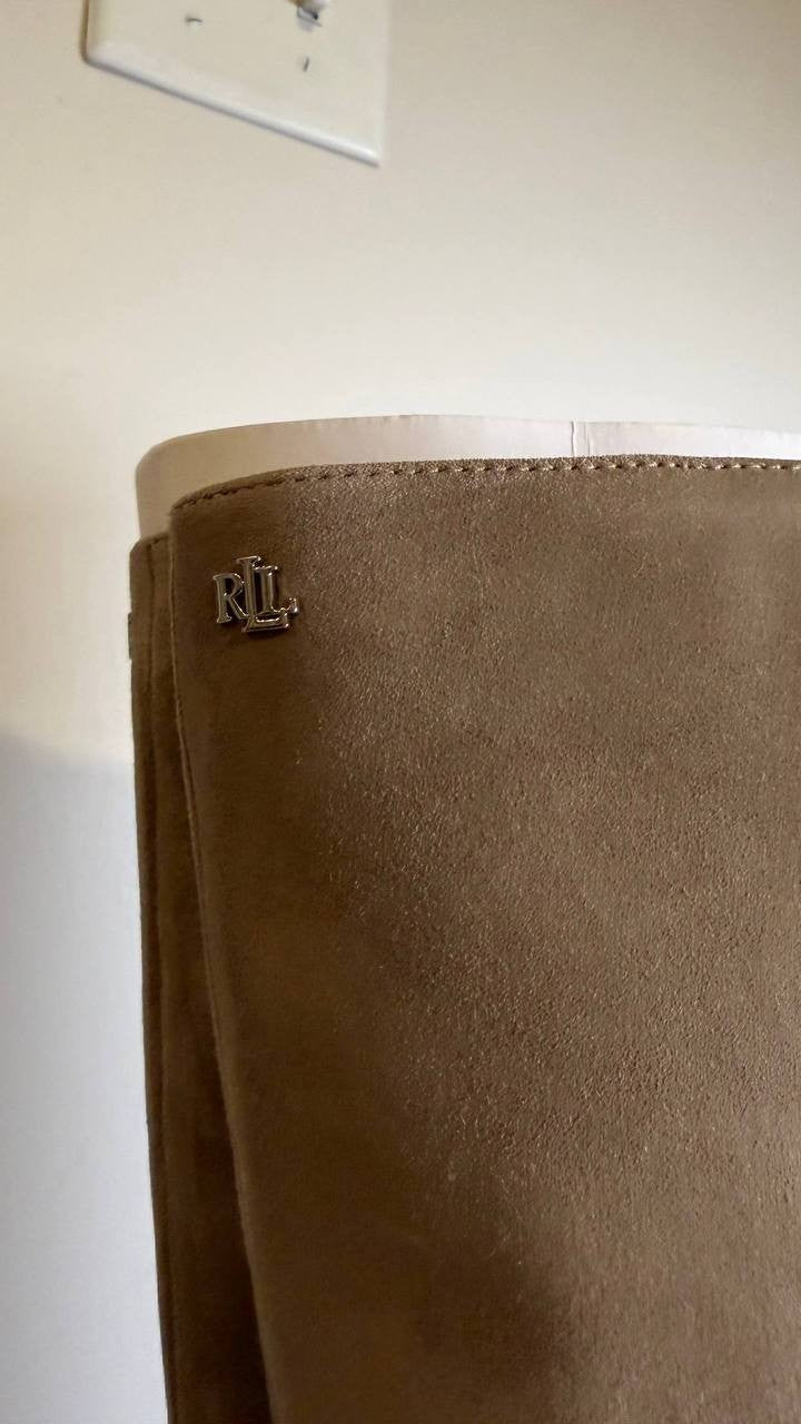 Lauren Ralph Lauren McKay Boots 8B Taupe Suede Tall Pointed Toe NIB msrp$275