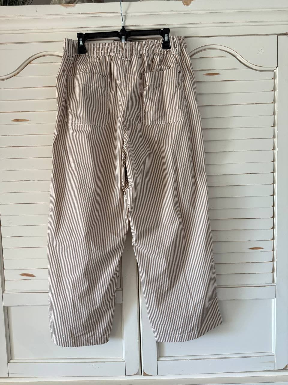Tommy Hilfiger Striped Cropped Cotton Pants Womens Tannin Multi Size 12 NWT