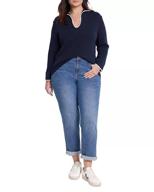 NIC+ZOE Plus Women’s Blanket Stitch Sweater Navy XXL $148 NWT