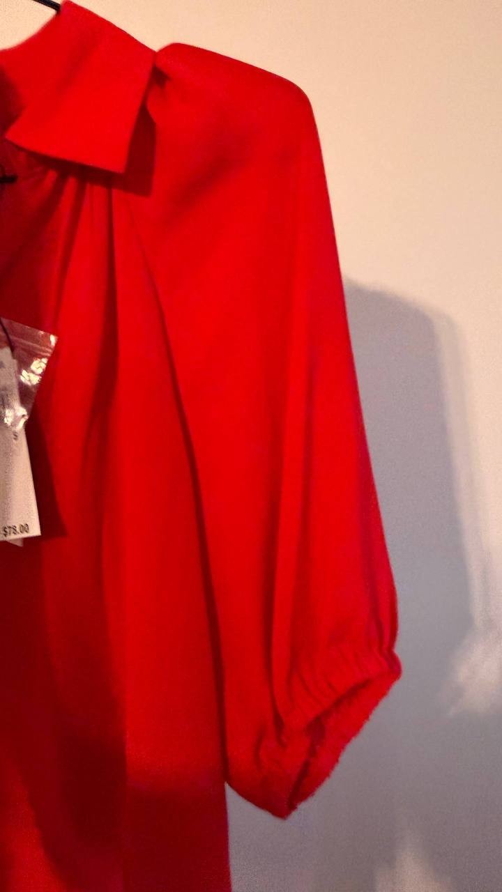 Tahari Women’s Georgette Split‑Neck Blouse Apple Red S $78 NWT