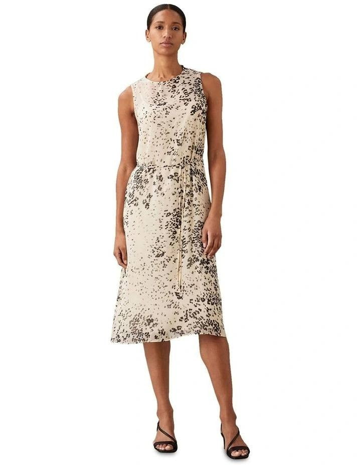 Calvin Klein Printed Chiffon Midi Dress Light Grey M NWT $149