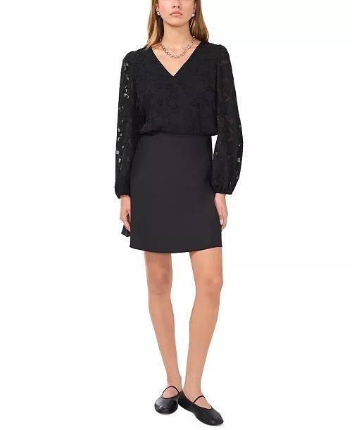 1.STATE V‑Neck Balloon‑Sleeve Blouse Black L NWOT $89