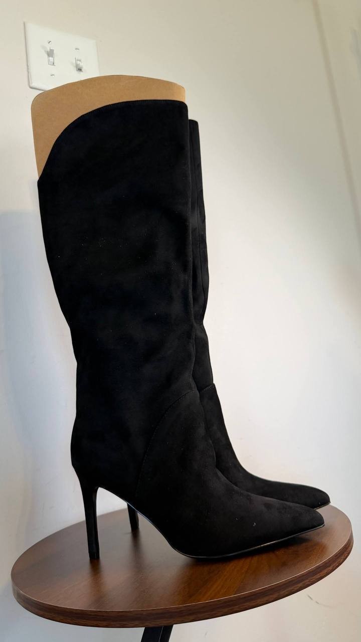 Nine West Razla Wide Calf Knee High Boots Black 7.5M Faux Suede $189 NWB