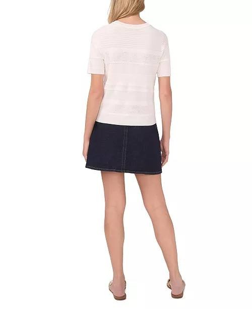 Vince Camuto Crew Neck Short-Sleeve Pull-On Sweater Antique White S NWT $89