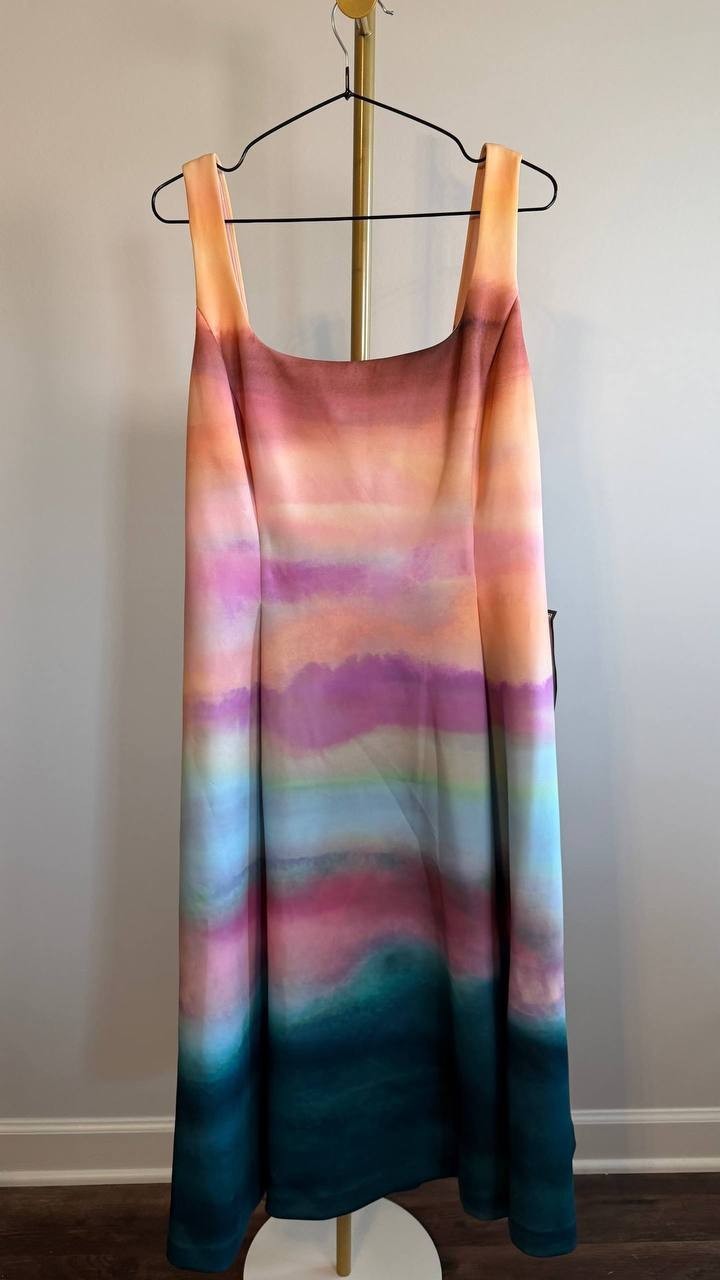 Vince Camuto Women’s Scoop‑Neck Fit & Flare Scuba Midi Dress Multi 16 $168 NWT