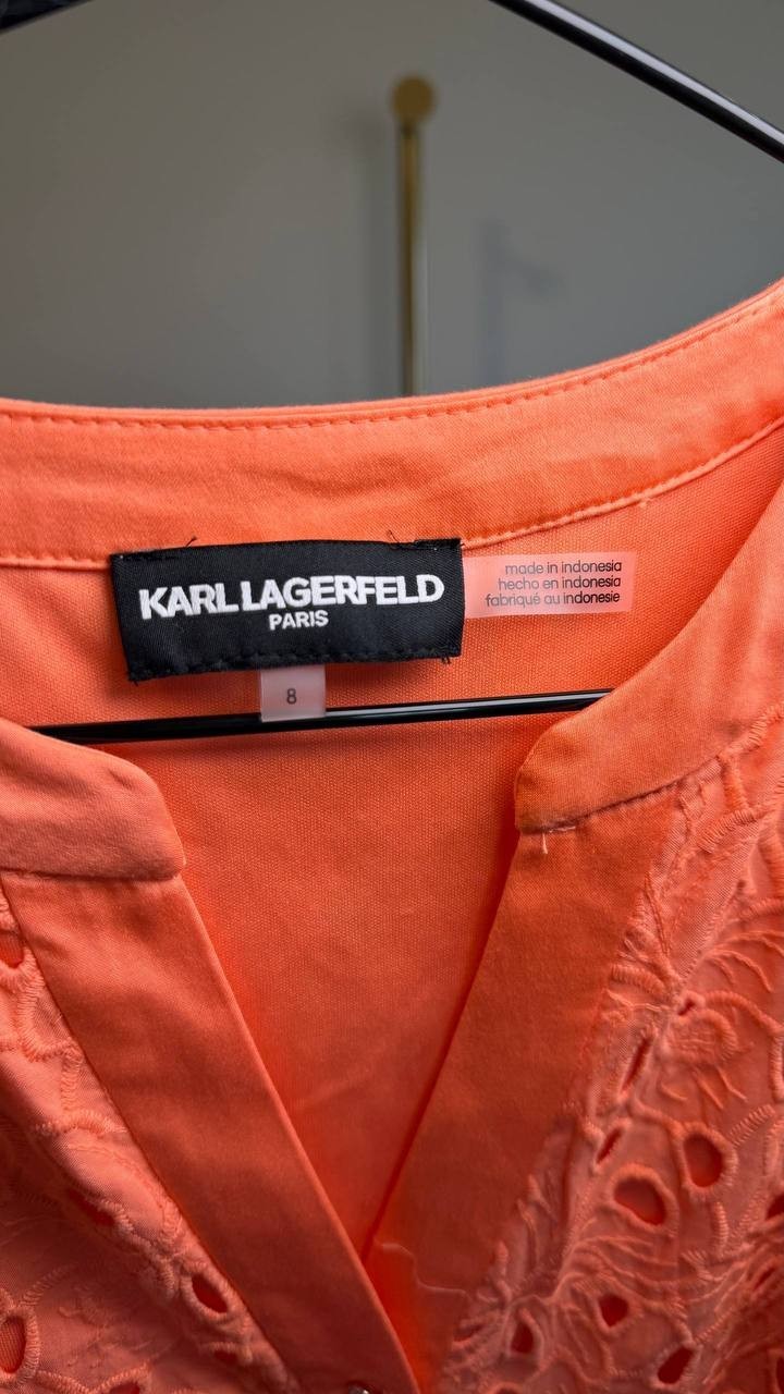 Karl Lagerfeld Paris Petite Eyelet Button‑Front Dress Terracotta 8P NWT $199
