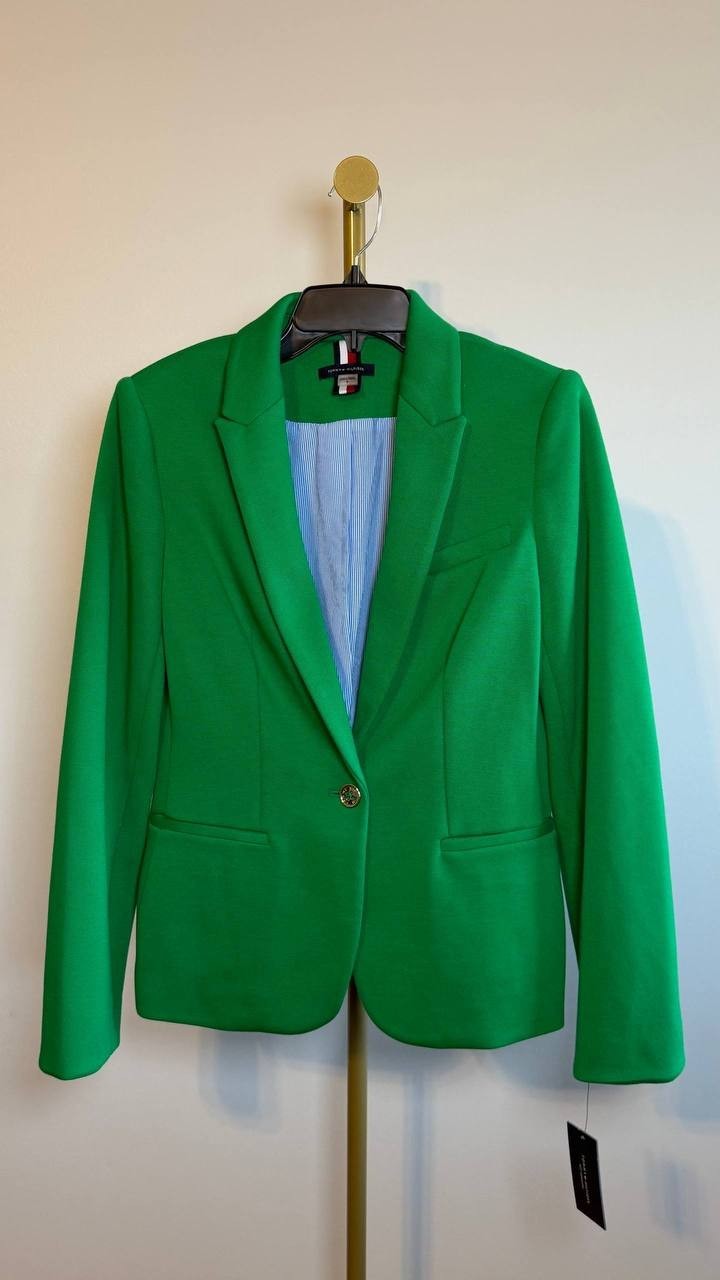 Tommy Hilfiger Scuba Peak‑Lapel Long‑Sleeve Blazer Green 8 NWT $139