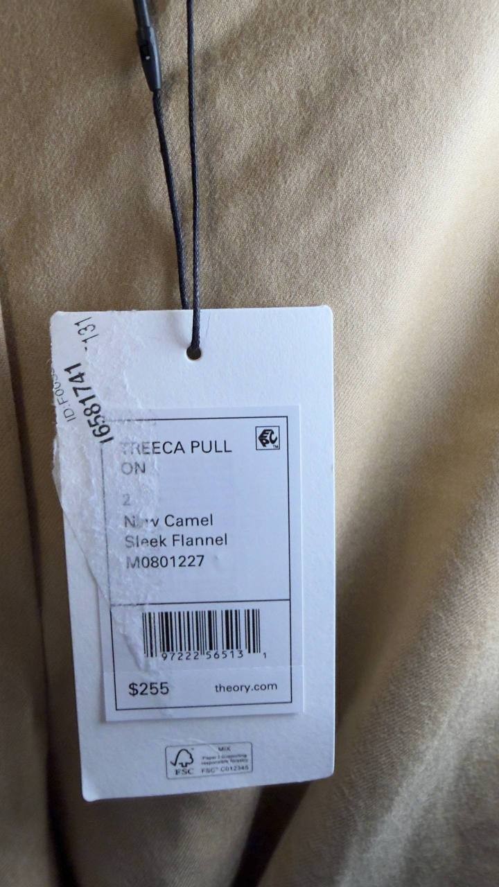 Theory Sleek Flannel Treeca Pull On Pant Camel 2 NWT Damaged $255 New w/ Defects