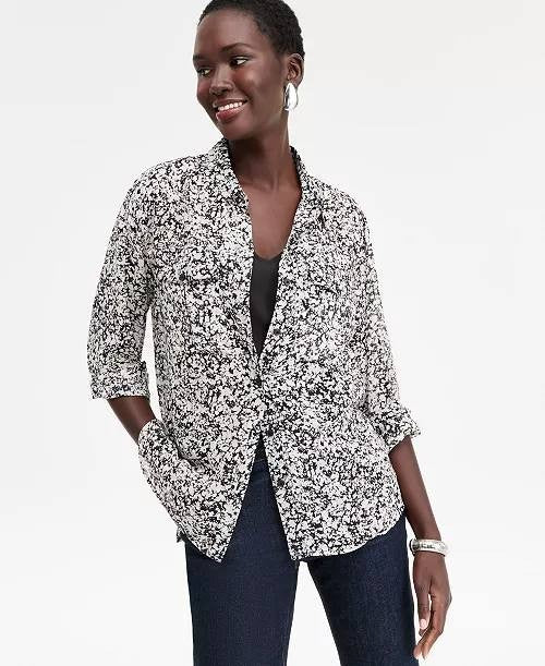 INC International Concepts Printed Button‑Front Shirt Jade Spots XS NWT $74.50