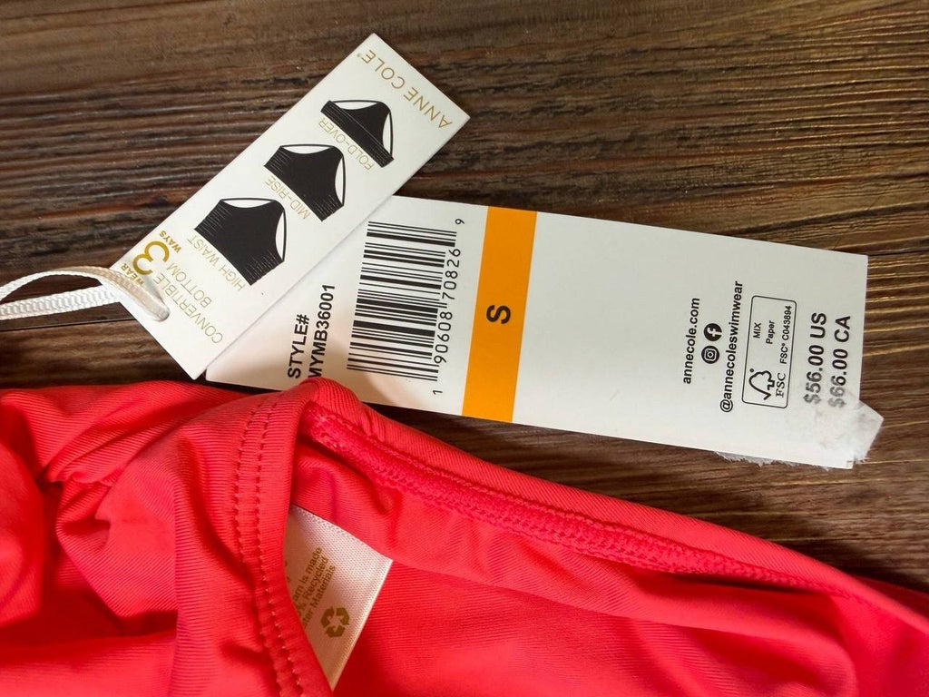 Anne Cole Convertible High Waist Shirred Swim Bottom Hot Pinkie S NWT $56