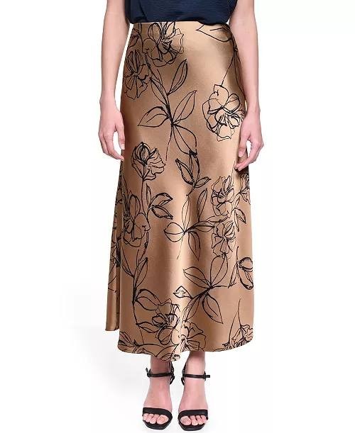 Karl Lagerfeld Floral Satin Maxi Skirt Cartouche/Navy Size 8 NWT $149