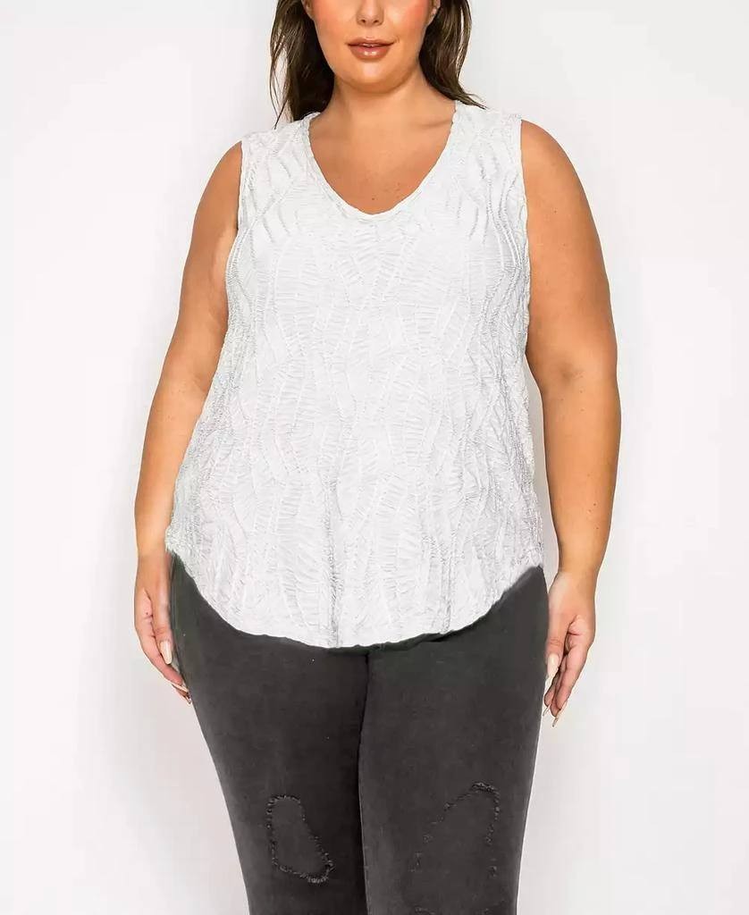Coin 1804 Spiral Wave Texture Double V‑Neck Tank Top – 1X – White – NWT