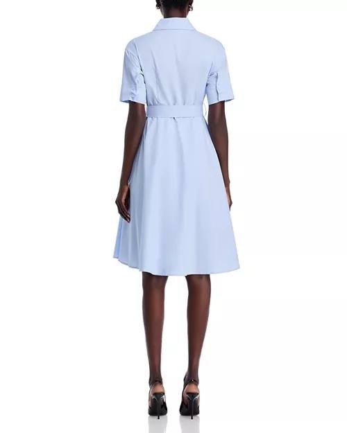 T Tahari Rose Appliqué Cotton Dress LightBlue Size-L Button-Front Tie Waist