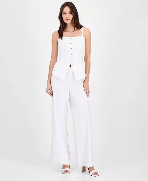 Tahari ASL Women’s Linen‑Blend Button‑Front Tank Vest White 16 $74 NWT