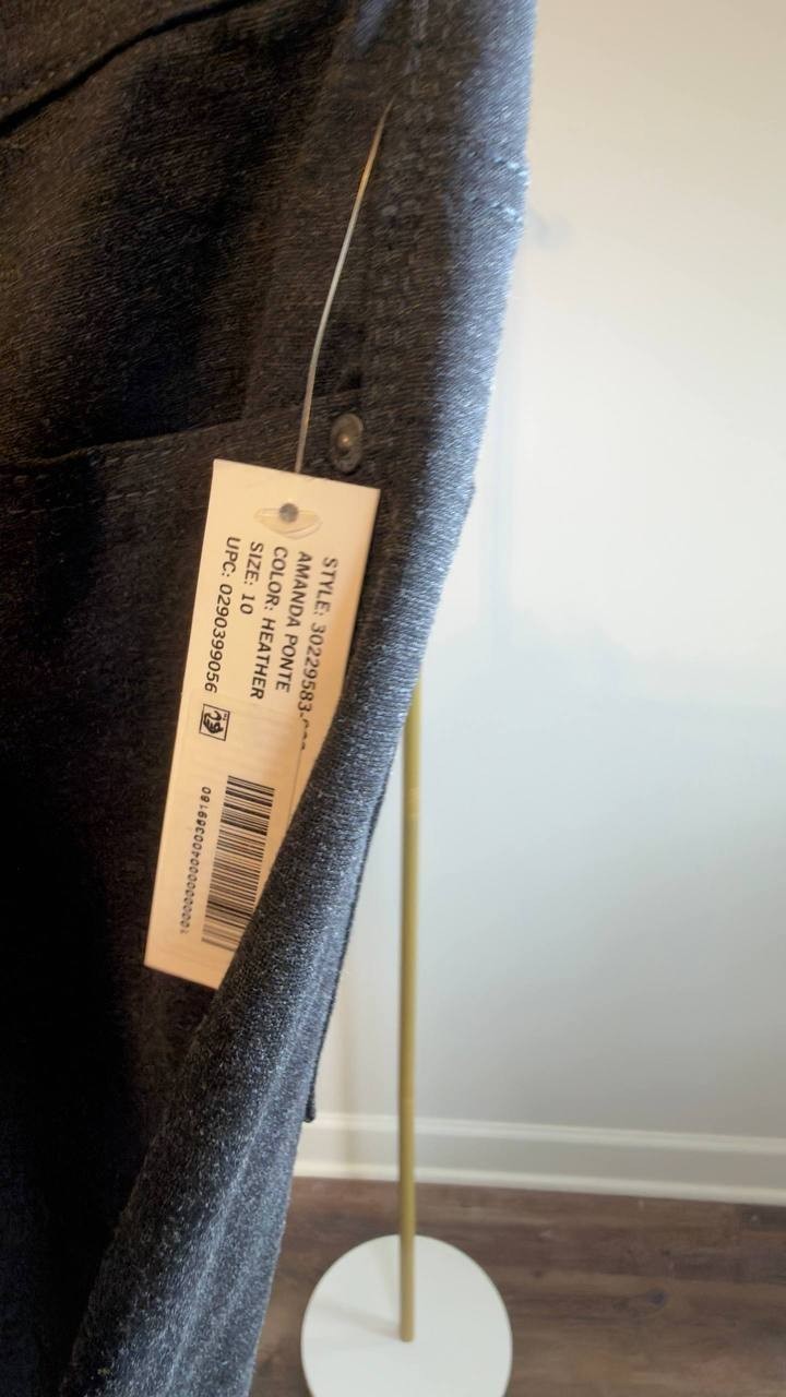 Gloria Vanderbilt Amanda Ponte High‑Rise Pants Heather Grey 10 NWT $54