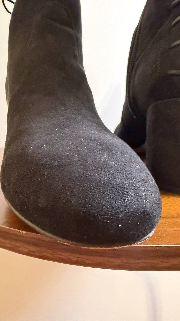Franco Sarto Pisces Booties Black Microsuede Back‑Tie Pre-owned In Box msrp$100