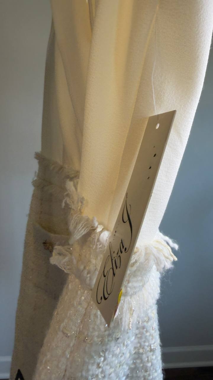 Eliza J Collared Mixed-Media Sleeveless Dress Ivory 14 NWT $158