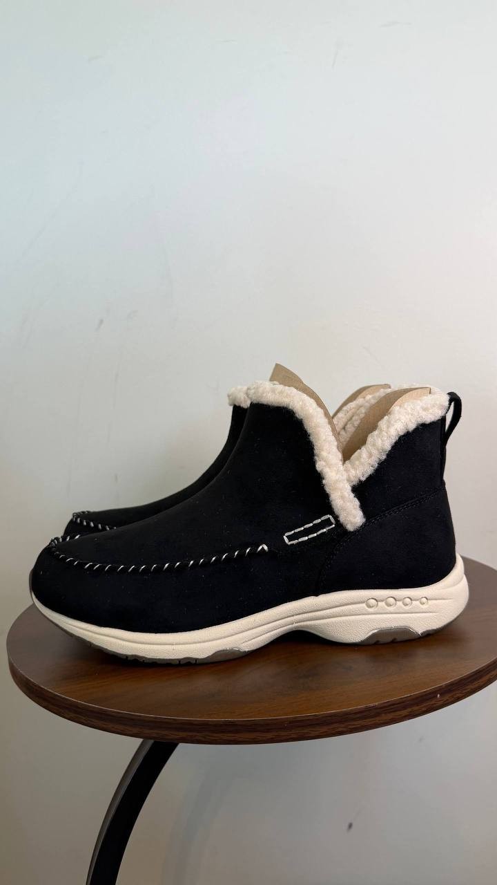 Easy Spirit Tuva Women’s Cozy Pull‑On Boots Black 8.5W Faux Suede $95 NWB