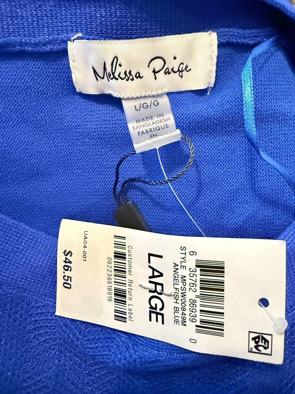 Melissa Paige Blue Pullover – Ribbed Accents – Size Large – NWT – $46.50