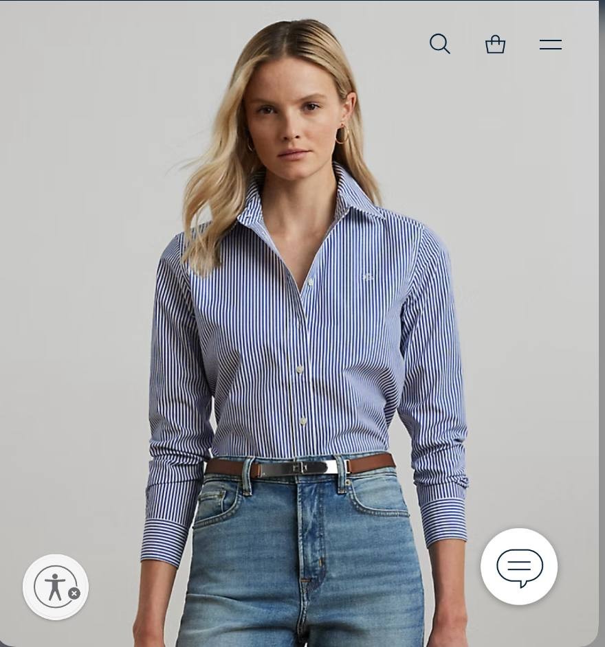 Ralph Lauren Shirt PS Blue White Stripe Button Front Long Sleeve Cotton Used