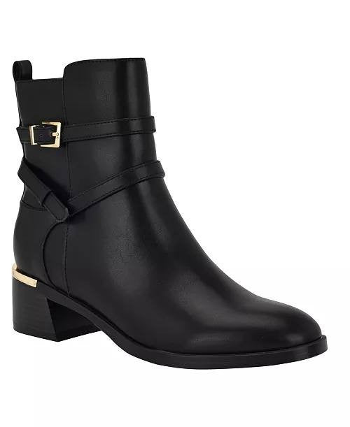 Calvin Klein Black Man‑Made Block Heel Booties 8.5M NIB MSRP $139