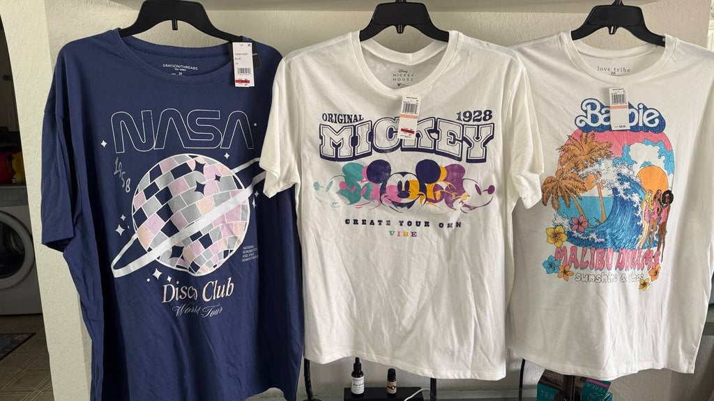 Lot of 3 Women's Graphic Tees 2X Juniors: Disney Mickey NASA Barbie New