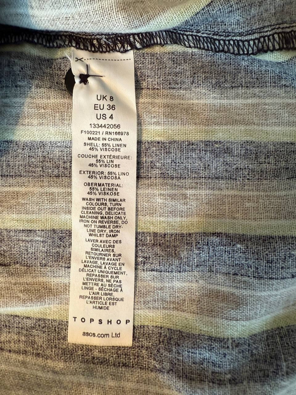 TOPSHOP Striped Linen-Blend Short Sleeve Button-Up Shirt, Women, Size US 10