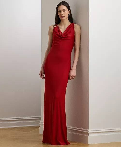 Lauren Ralph Lauren Ring-Trim Cowlneck Gown Red 1st 16 NWT $245