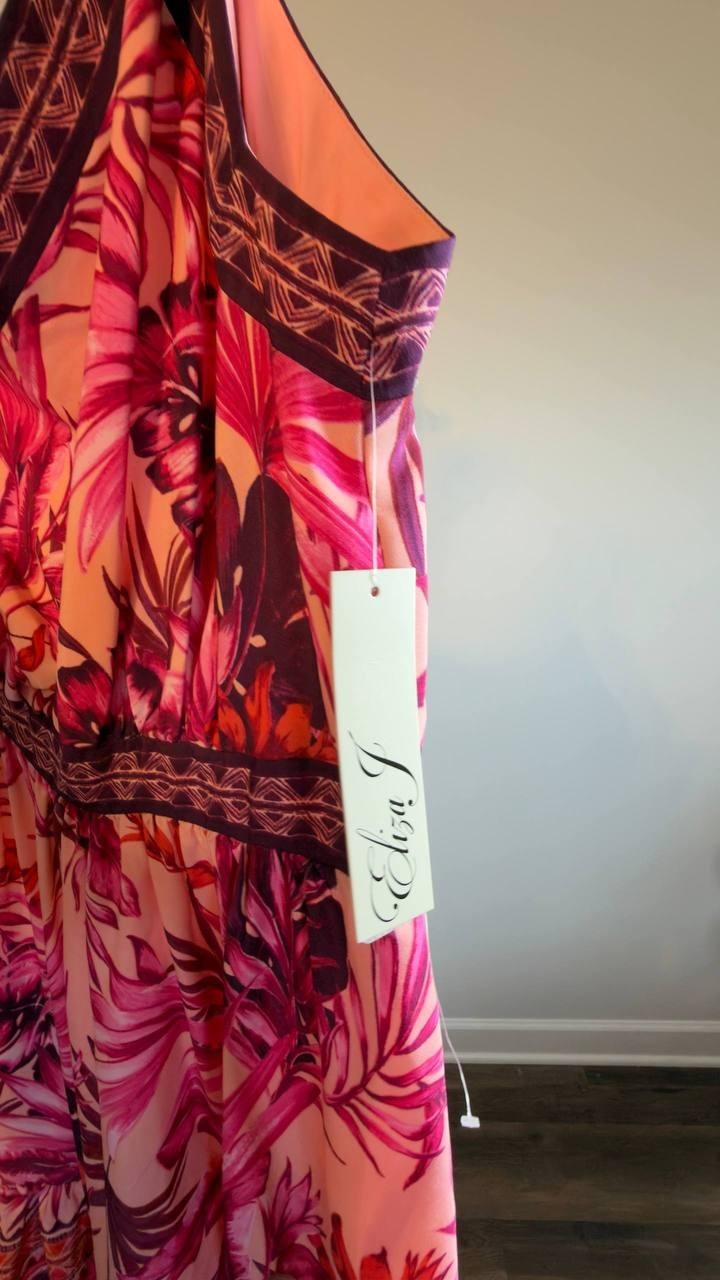 Eliza J Mixed‑Print One‑Shoulder Tiered Midi Dress Floral Multi 10 NWT $158